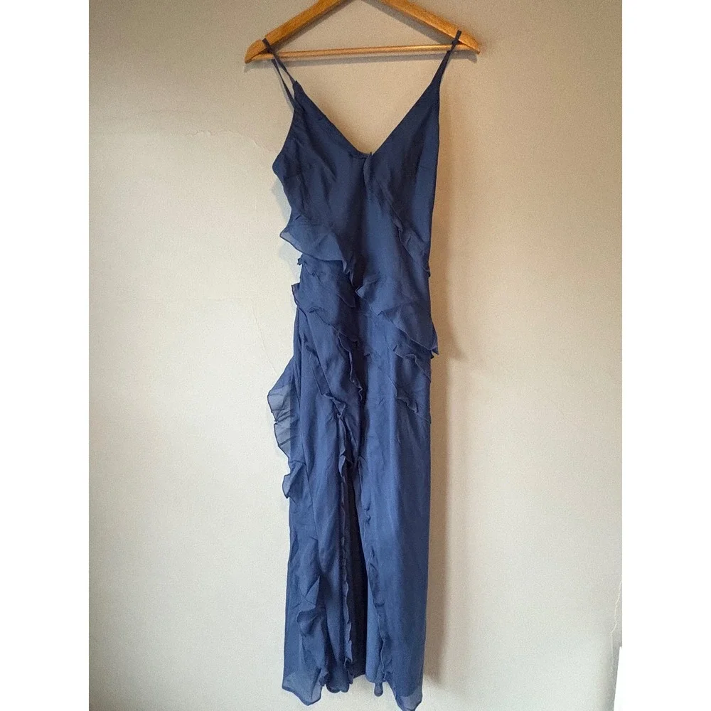NWT Abercrombie & Fitch Blue Ruffle Maxi Dress